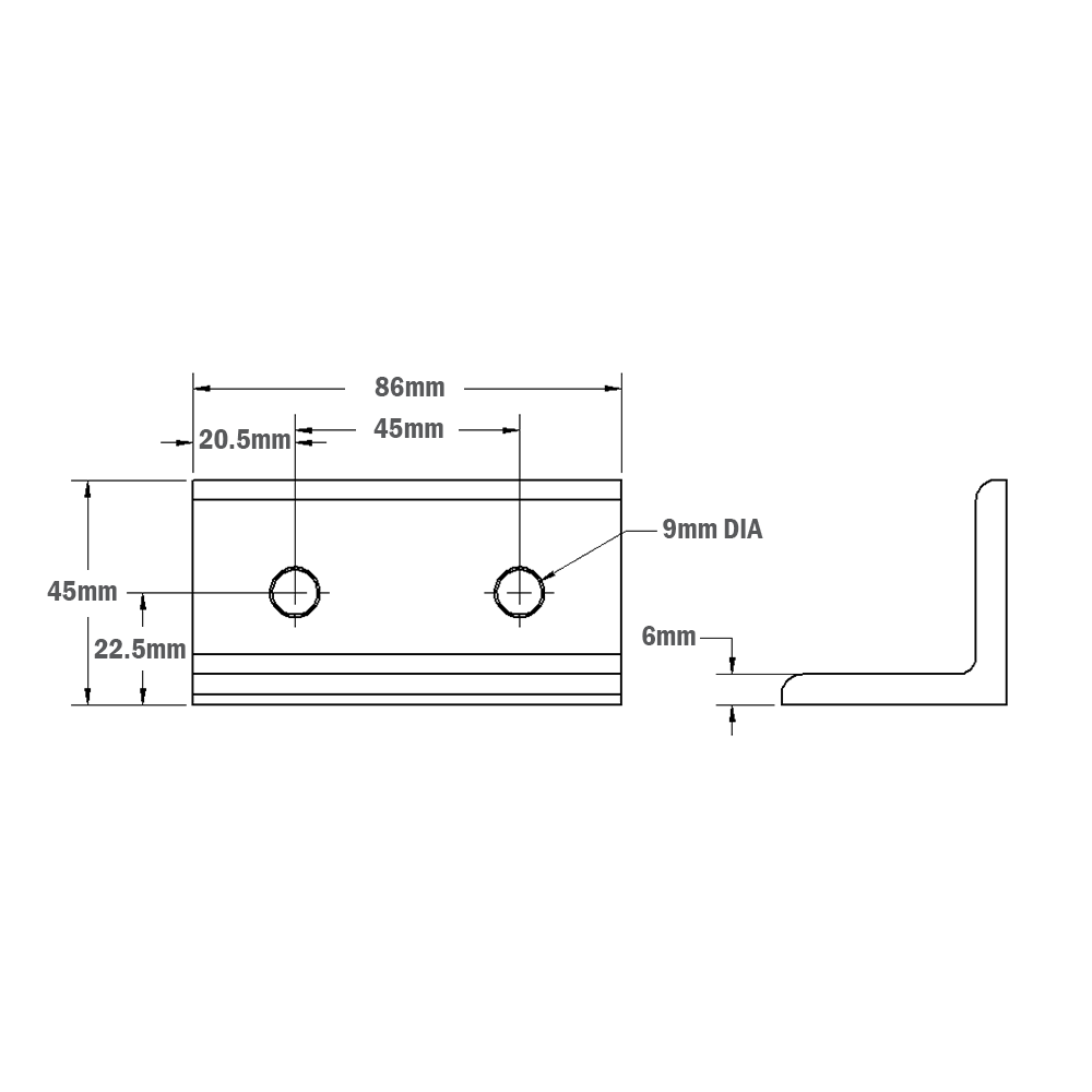 40-540-0 MODULAR SOLUTIONS ANGLE BRACKET 45MM TALL X 90MM WIDE HARDWARE NOT INCLUDED